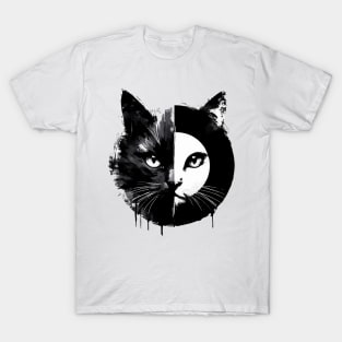 Sumie Zen Art Japanese Brushstroke Half Face Cat T-Shirt